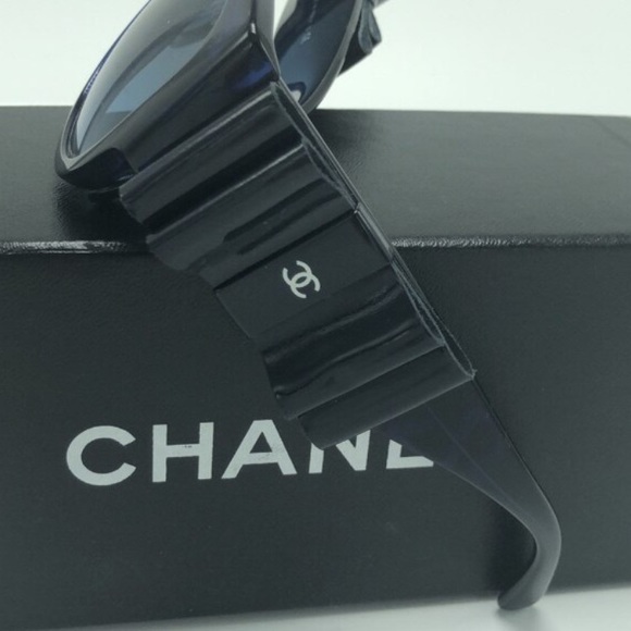 Authentic channel sunglasses navy with leather bow - Picture 3 of 4